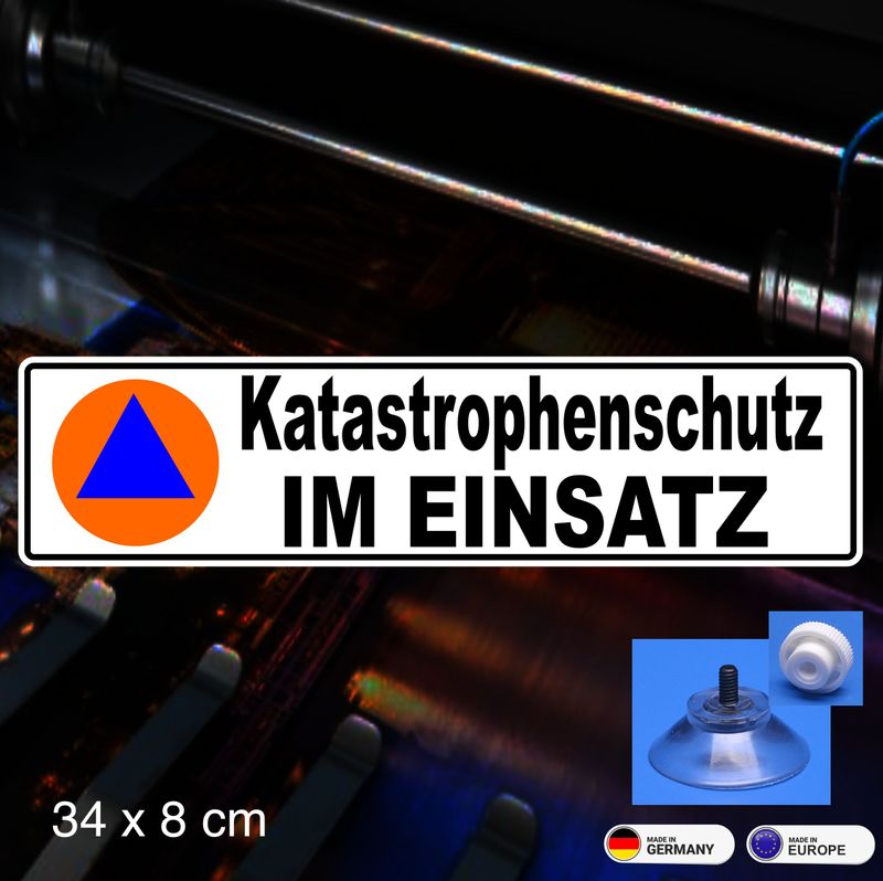 Katastrophenschutz - Schild mit Saugnapf 34x8 cm Katastrophenschutz - Schild mit Saugnapf 34x8 cm