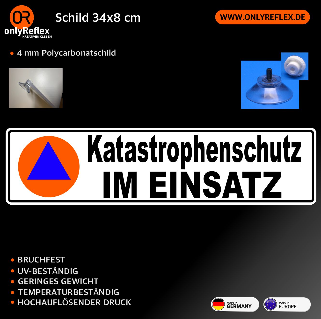 internationale Schutzzeichen des Zivilschutzes Katastrophenschutz - Schild mit Saugnapf 34x8 cm internationale Schutzzeichen des Zivilschutzes Katastrophenschutz - Schild mit Saugnapf 34x8 cm