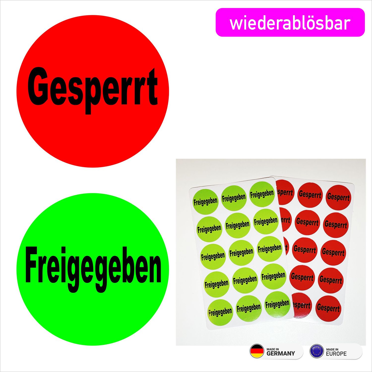 Gesperrt / Freigegeben  Etiketten Rund  -  Folie wiederablösbar