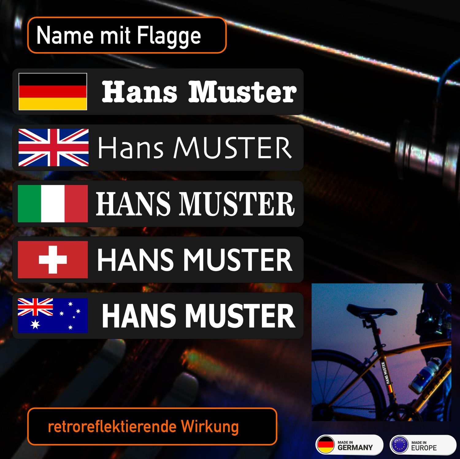 Name mit Flagge - Aufkleber Name mit Flagge - Aufkleber