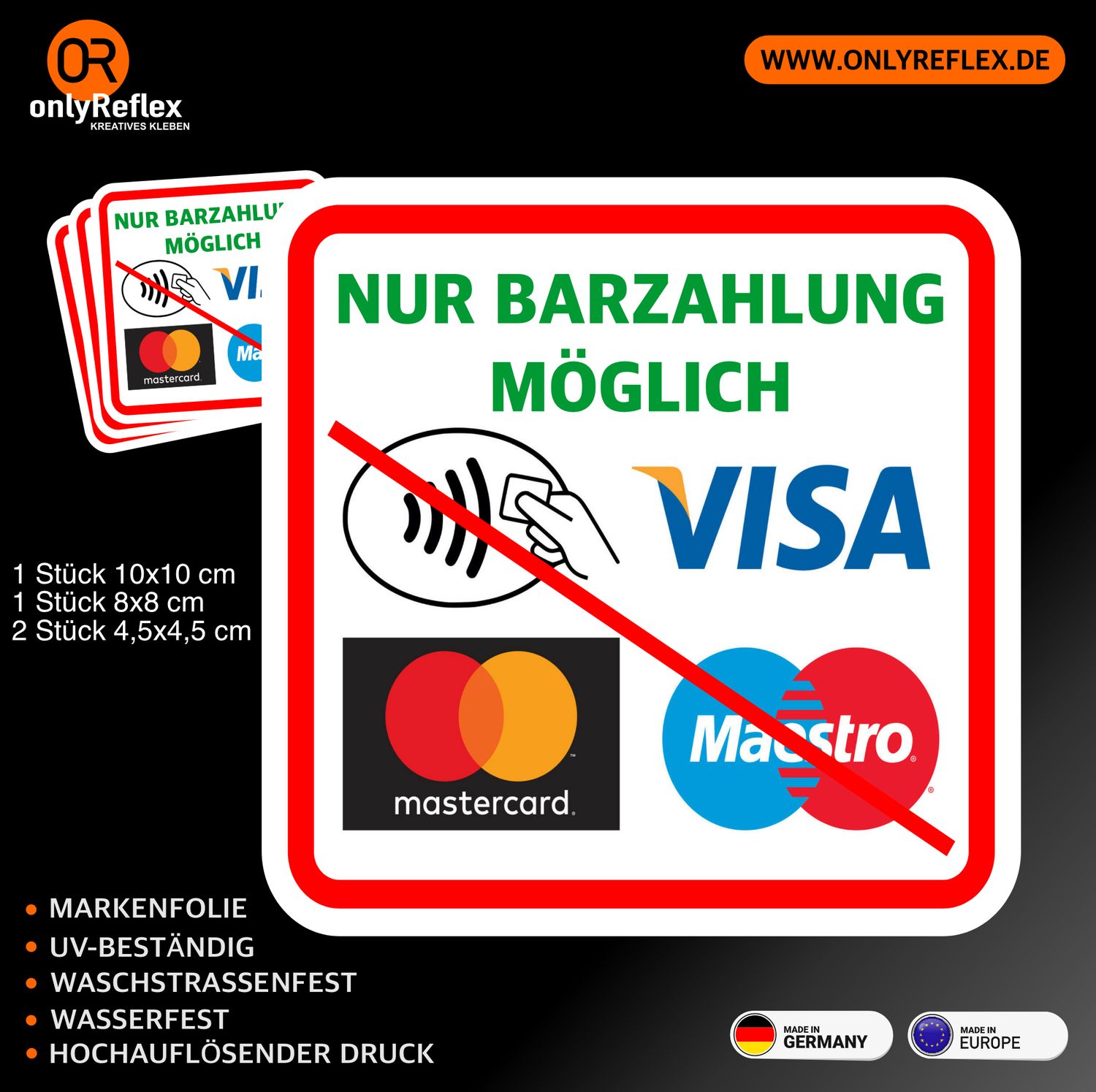 NUR BARZAHLUNG MÖGLICH - Aufkleber Sortiment NUR BARZAHLUNG MÖGLICH - Aufkleber Sortiment