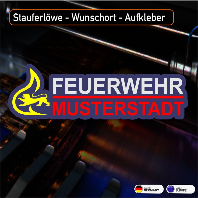 Stauferlöwe Feuerwehr mit Wunschort  - Aufkleber