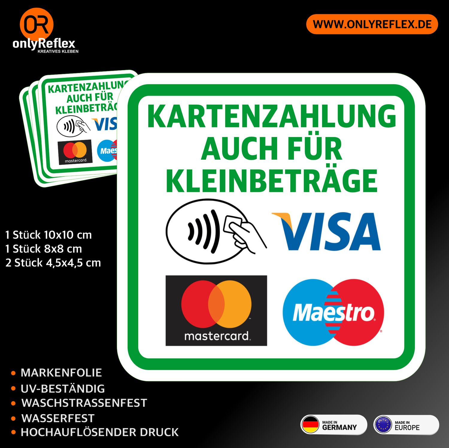 KARTENZAHLUNG auch für Kleinbeträge - Aufkleber