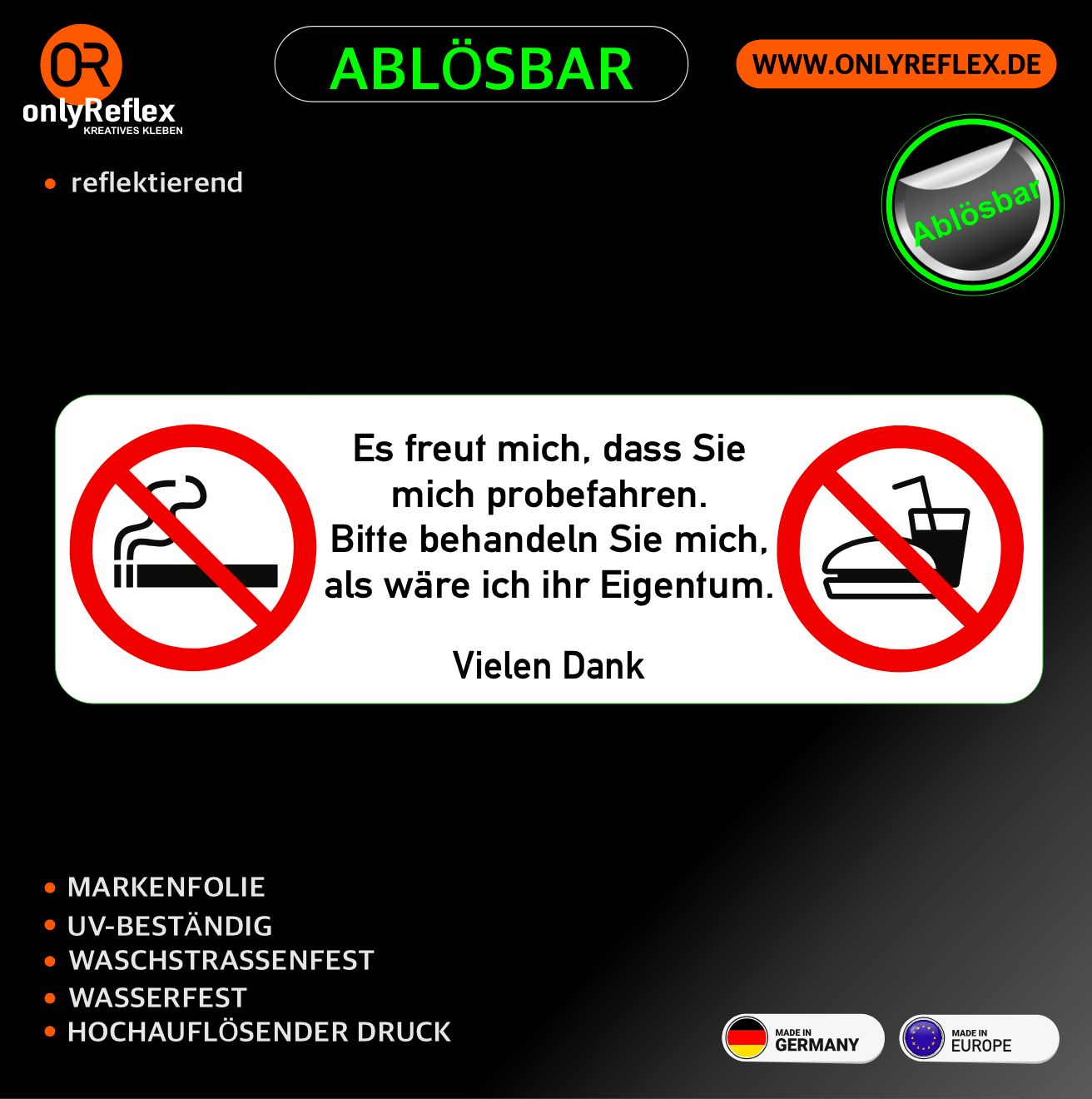 Probefahrt (Nichtraucher) Aufkleber 10 Stück - wiederablösbar Probefahrt (Nichtraucher) Aufkleber 10 Stück - wiederablösbar