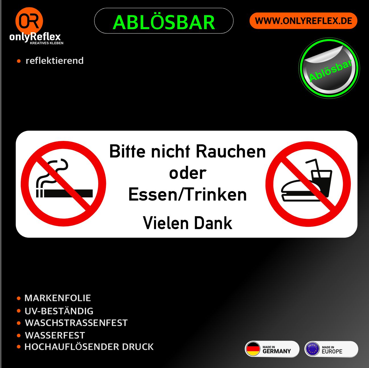 Nicht Rauchen nicht Essen Aufkleber - wiederablösbar Nicht Rauchen nicht Essen Aufkleber - wiederablösbar