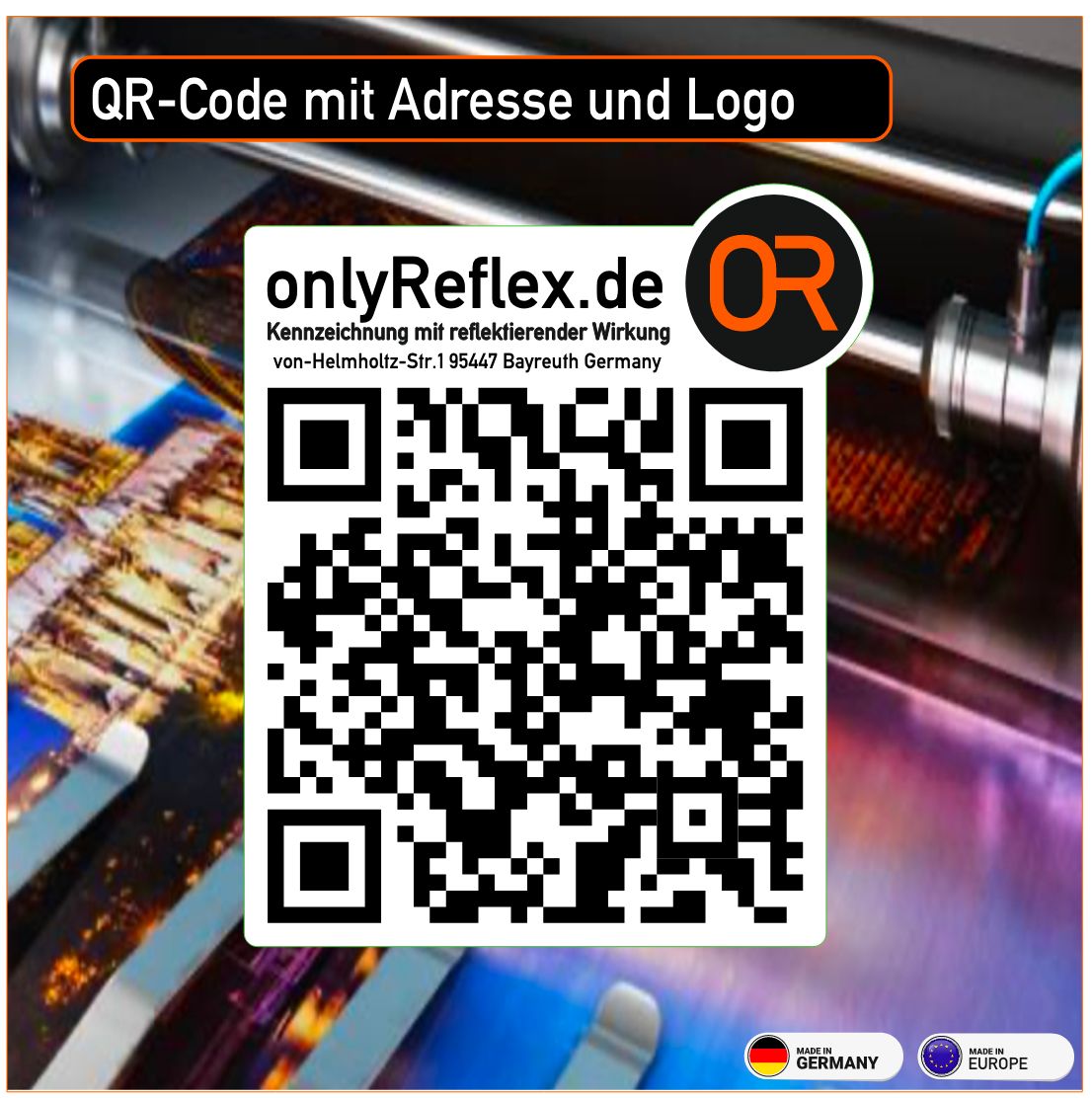 QR-Code mit Logo und Adresse, Aufkleber QR-Code mit Logo und Adresse, Aufkleber