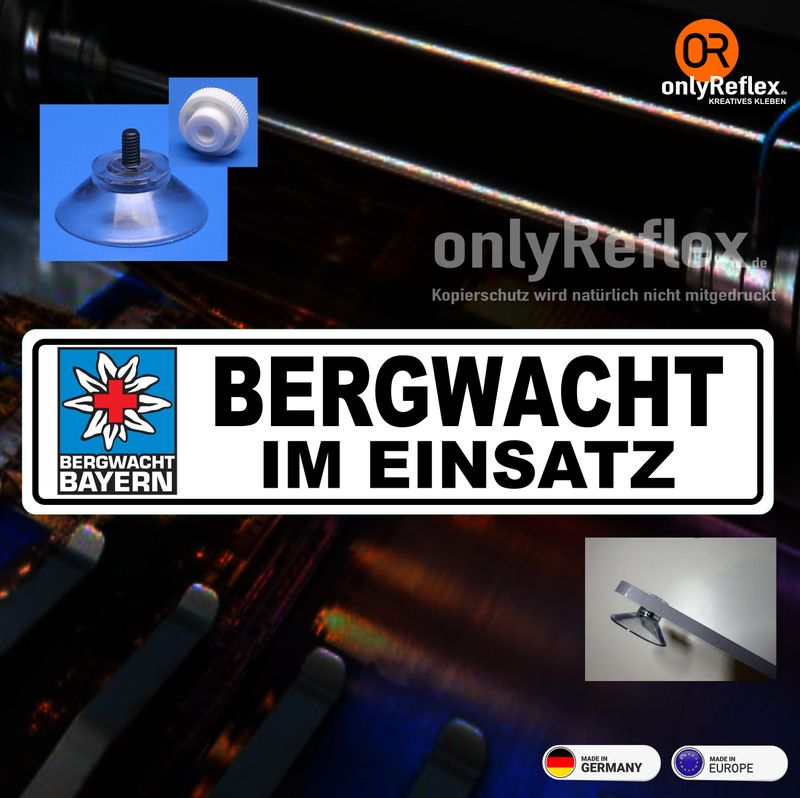 Bergwacht Bayern Schild mit Saugnapf Rechteckig-  ca.34x8 cm