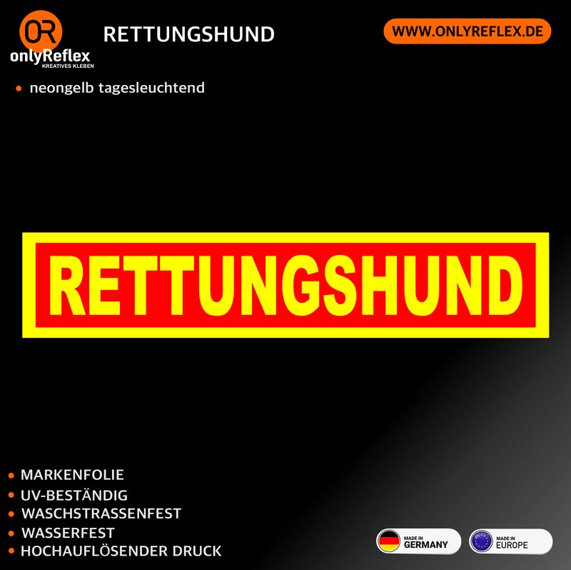 Rettungshund neongelber tagesleuchtender Aufkleber