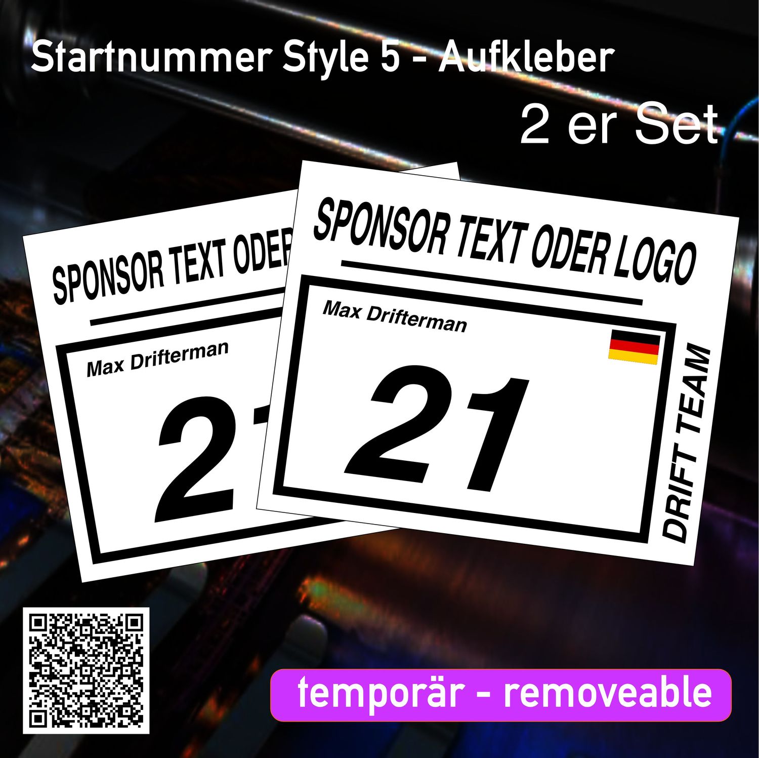 Startnummer Style 5 - removeabler Aufkleber Startnummer Style 5 - removeabler Aufkleber