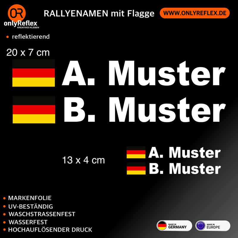 Rallye  Namen Fahrer /Beifahrer 2-zeilig (4er Pack) Folienschnitt