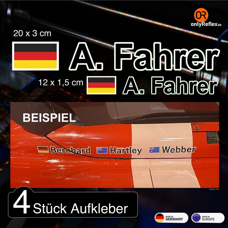 Rallye  Namen Fahrer 1-zeilig (4er Pack) KissCut
