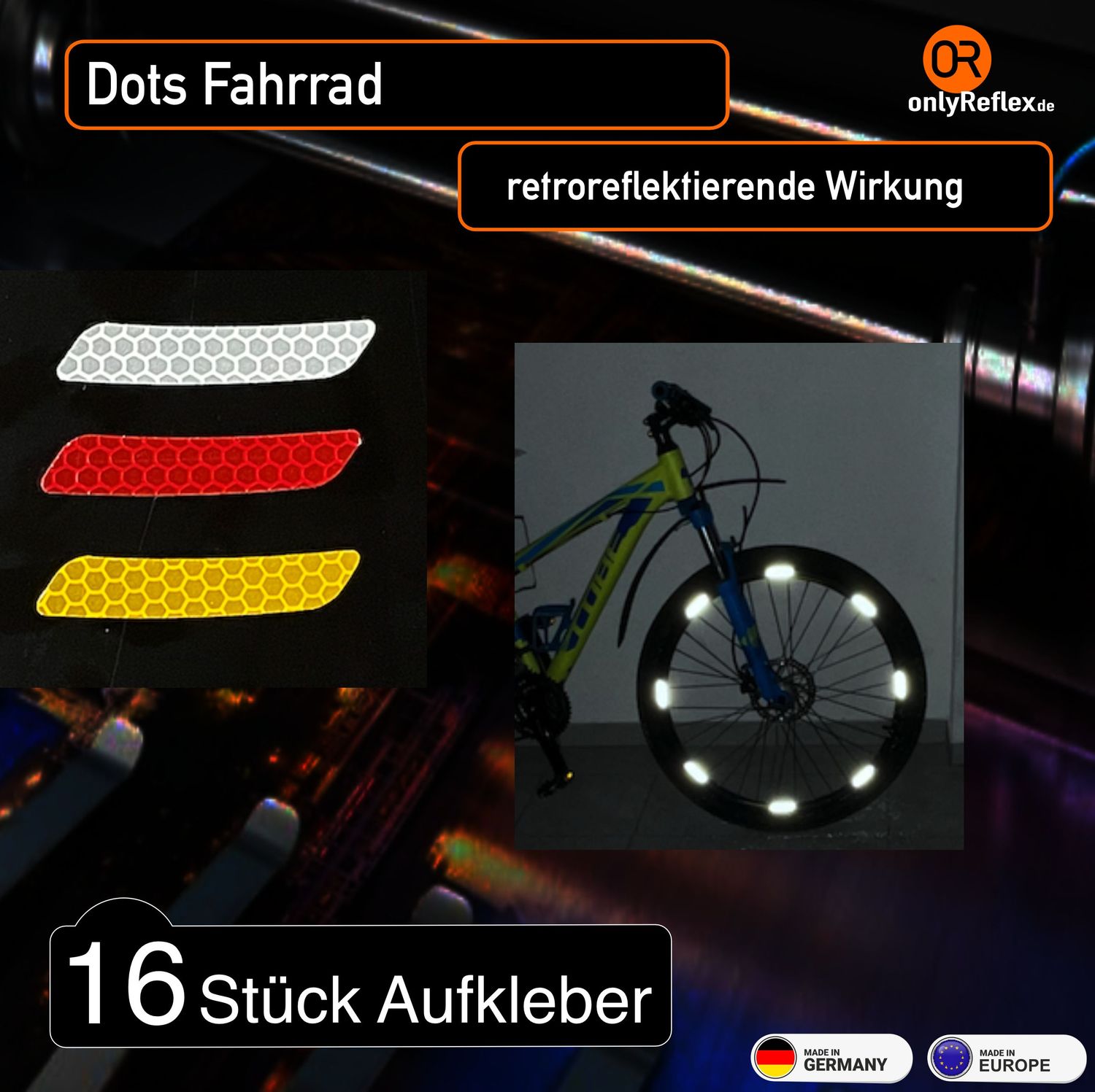 Dots Fahrrad - retroreflektierende 16 Stück Aufkleber