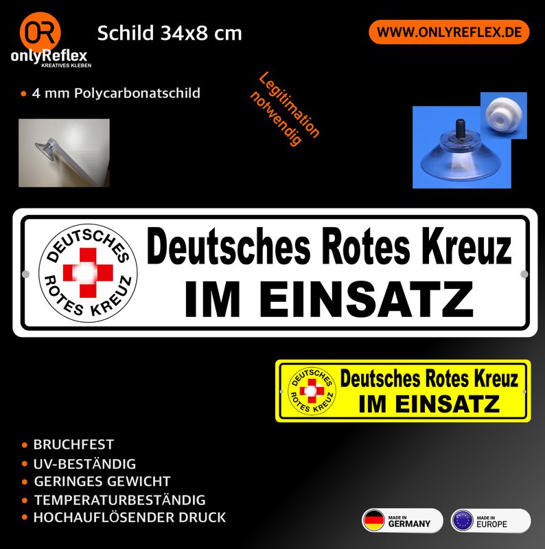 Deutsches Rotes Kreuz - Schild mit Saugnapf, 34x8 cm Deutsches Rotes Kreuz - Schild mit Saugnapf, 34x8 cm