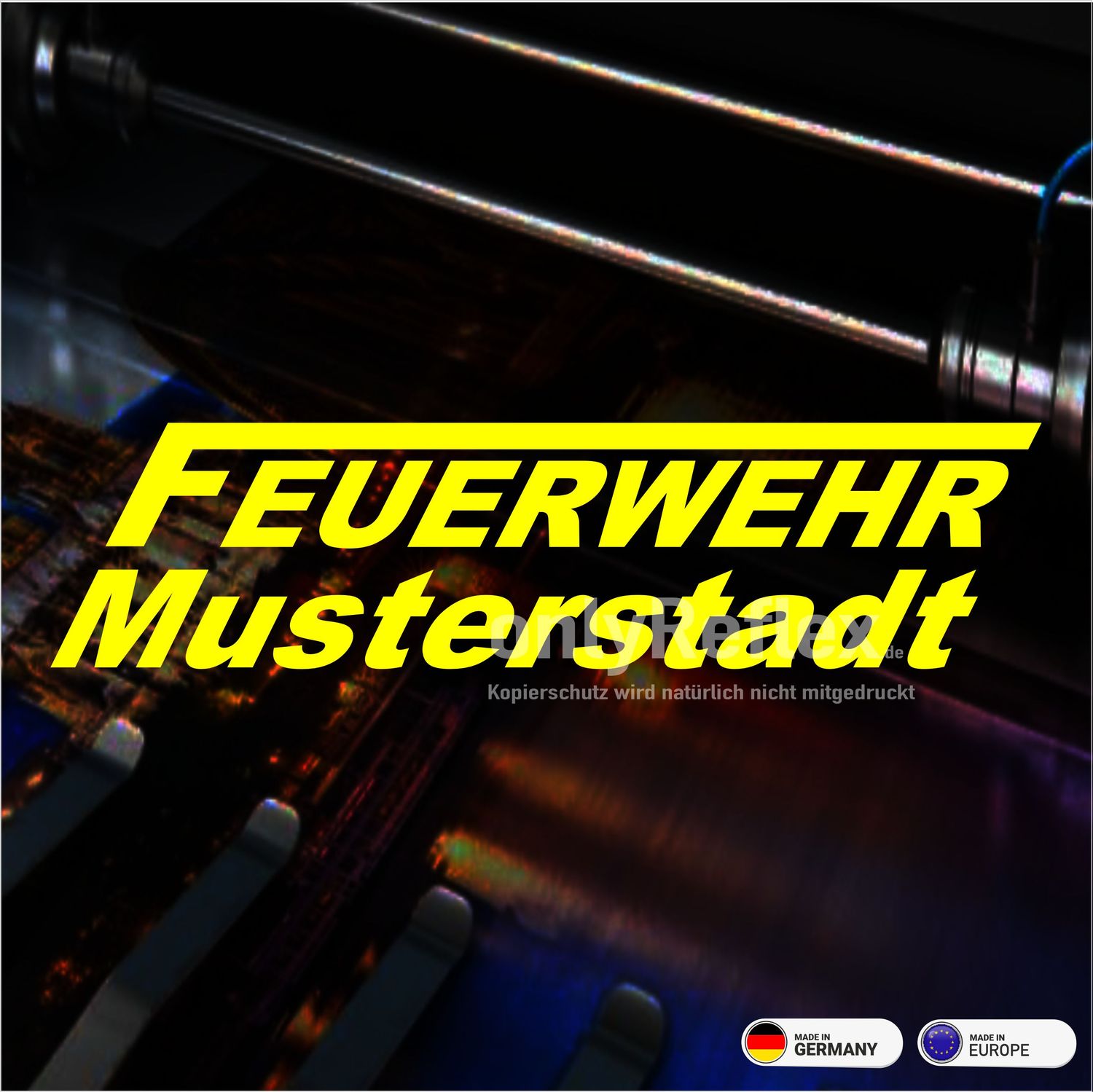 Feuerwehr "F" Schriftzug mit Wunschname. Folienschnitt Aufkleber