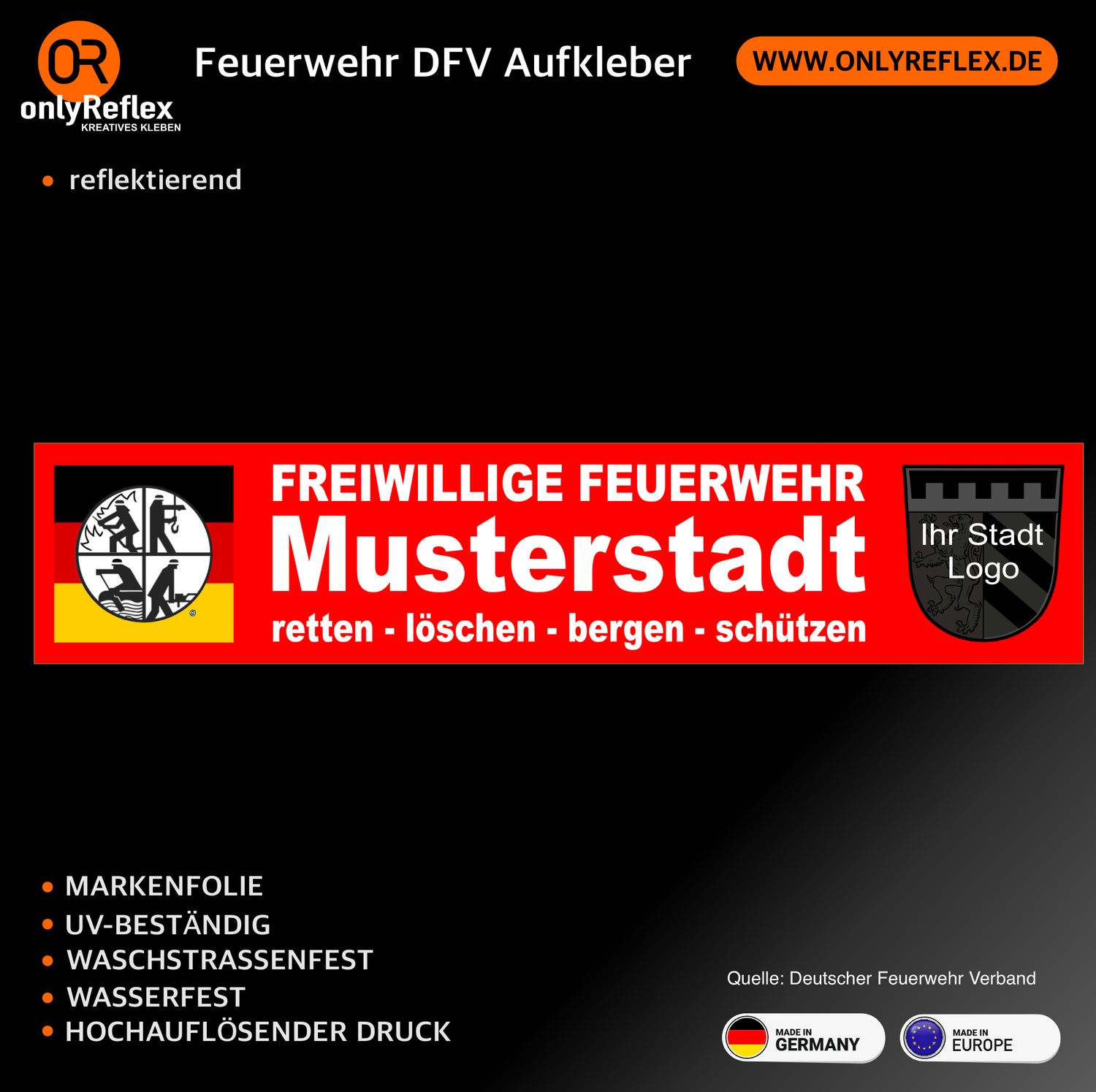 Der klassische Feuerwehraufkleber 20x4,5 cm Der klassische Feuerwehraufkleber 20x4,5 cm
