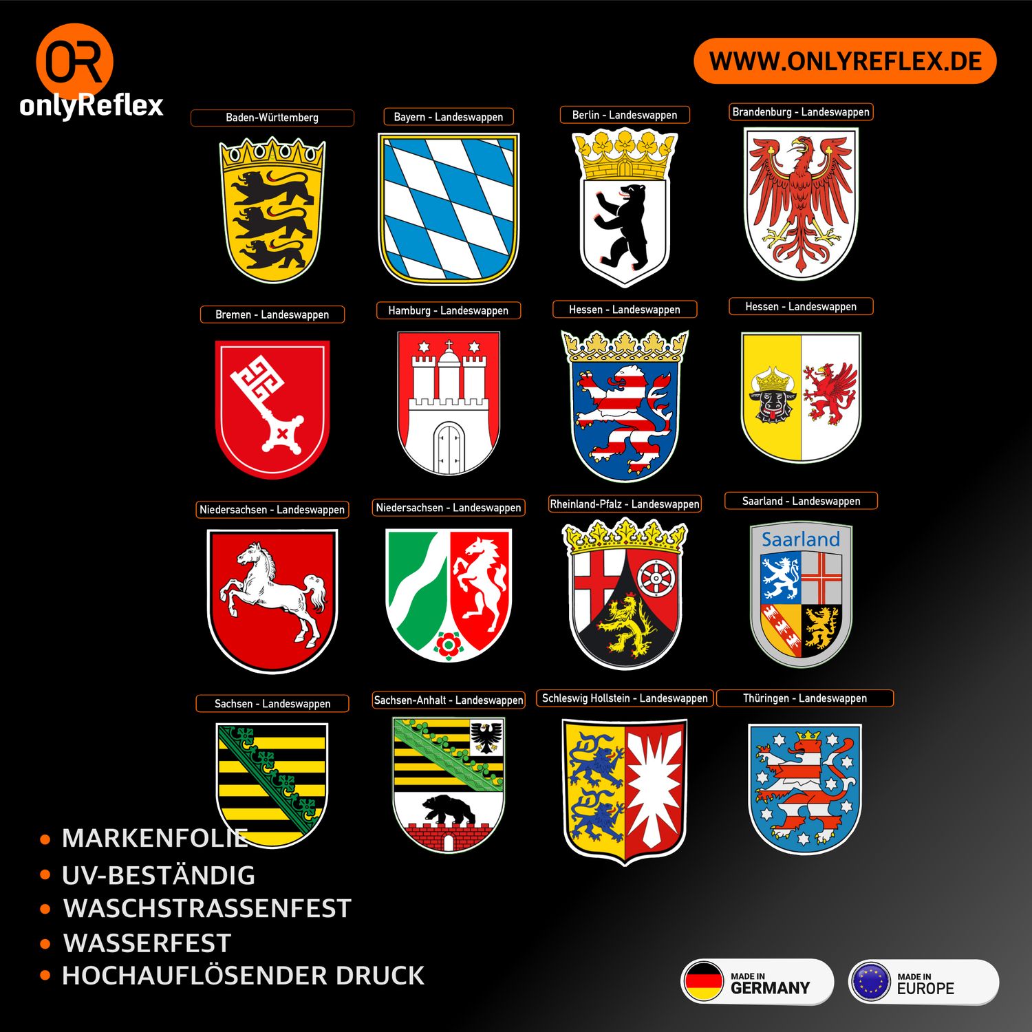 Die Wappen der Bundesländer - Aufkleber Sortiment Die Wappen der Bundesländer - Aufkleber Sortiment