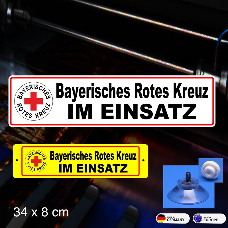 Bayerisches Rotes Kreuz - Schild mit Saugnapf, 34x8 cm