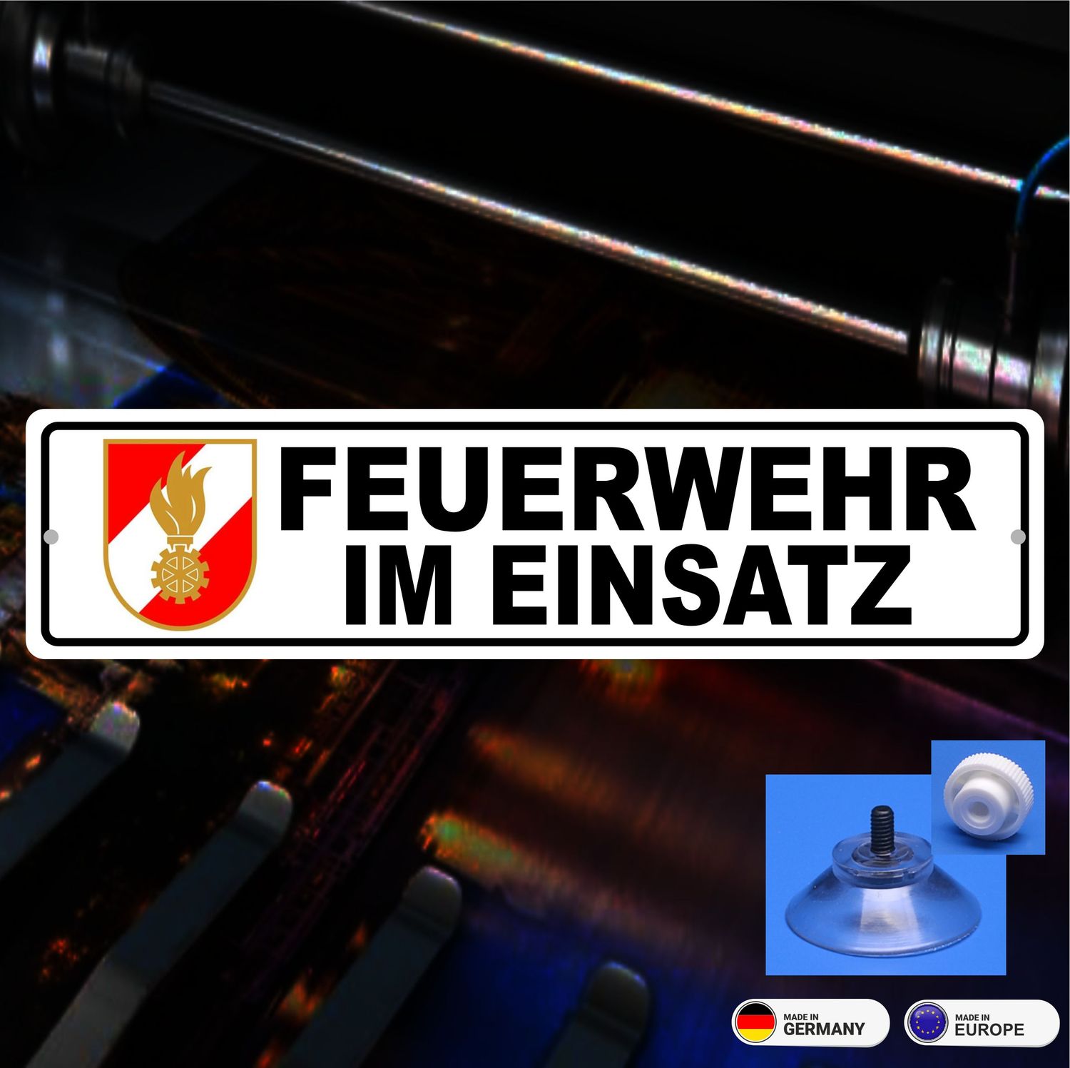 Feuerwehr Österreich Schild mit Saugnapf- 34x8 cm Feuerwehr Österreich Schild mit Saugnapf- 34x8 cm