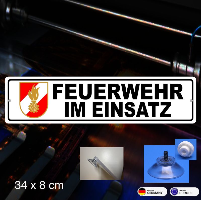 Feuerwehr Österreich Schild mit Saugnapf- 34x8 cm
