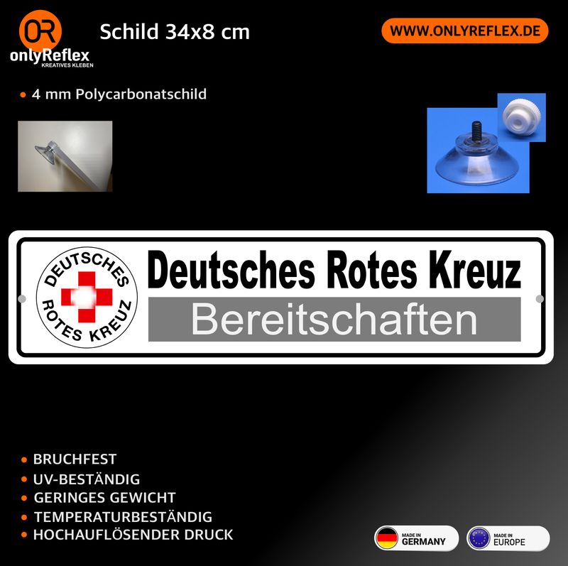 Bereitschaften Deutsches Rotes Kreuz - Schild mit Saugnapf, 34x8 cm Bereitschaften Deutsches Rotes Kreuz - Schild mit Saugnapf, 34x8 cm