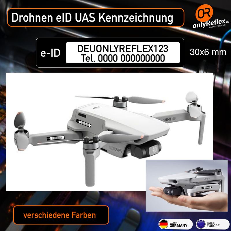 Drohnen Kennzeichen eID UAS Kennzeichnung 6 Stück 30x6 mm Drohnen Kennzeichen eID UAS Kennzeichnung 6 Stück 30x6 mm