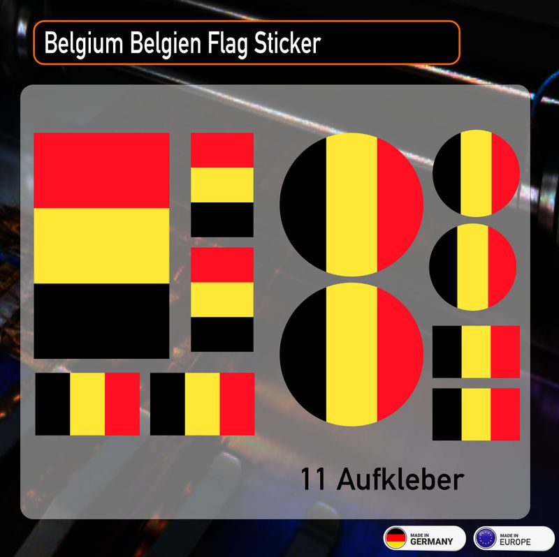 Begium Belgien  Flag Sticker Sortiment - 11 Aufkleber
