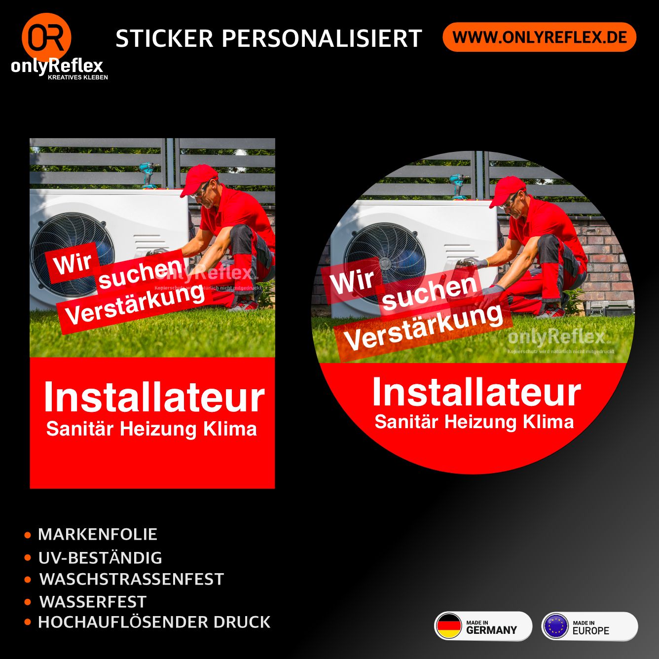 Installateur Verstärkung gesucht - Aufkleber Installateur Verstärkung gesucht - Aufkleber