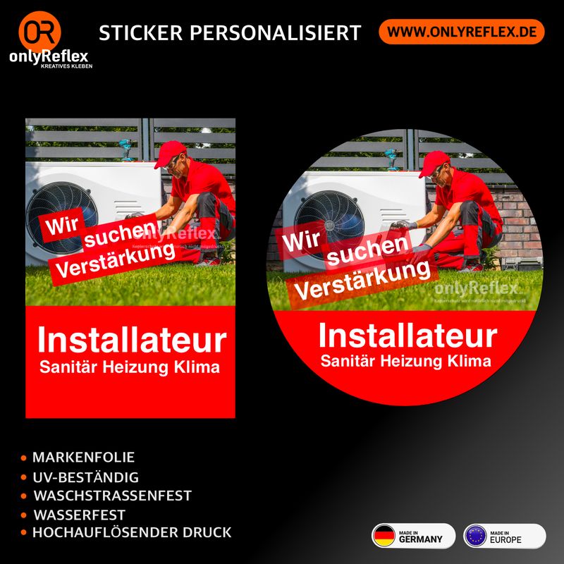 Installateur Verstärkung gesucht - Aufkleber Installateur Verstärkung gesucht - Aufkleber