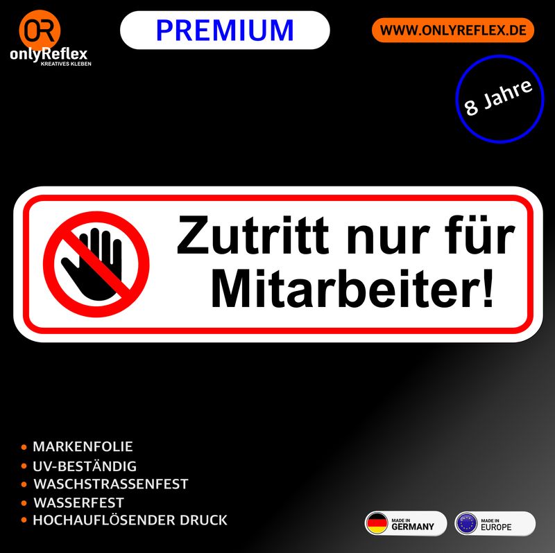 Zutritt nur für Mitarbeiter - Aufkleber 25x7 cm Zutritt nur für Mitarbeiter - Aufkleber 25x7 cm