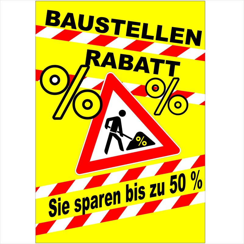 Baustellenrabatt gelb - Aufkleber Baustellenrabatt gelb - Aufkleber