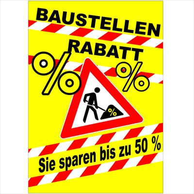 Baustellenrabatt gelb - Aufkleber Baustellenrabatt gelb - Aufkleber