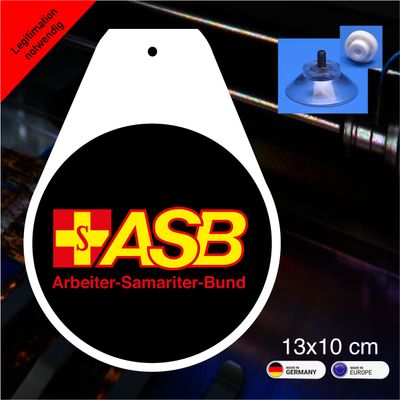 Schild „Wappen“  Arbeiter Samariter Bund (ASB) - 13x10 cm mit Saugnapf