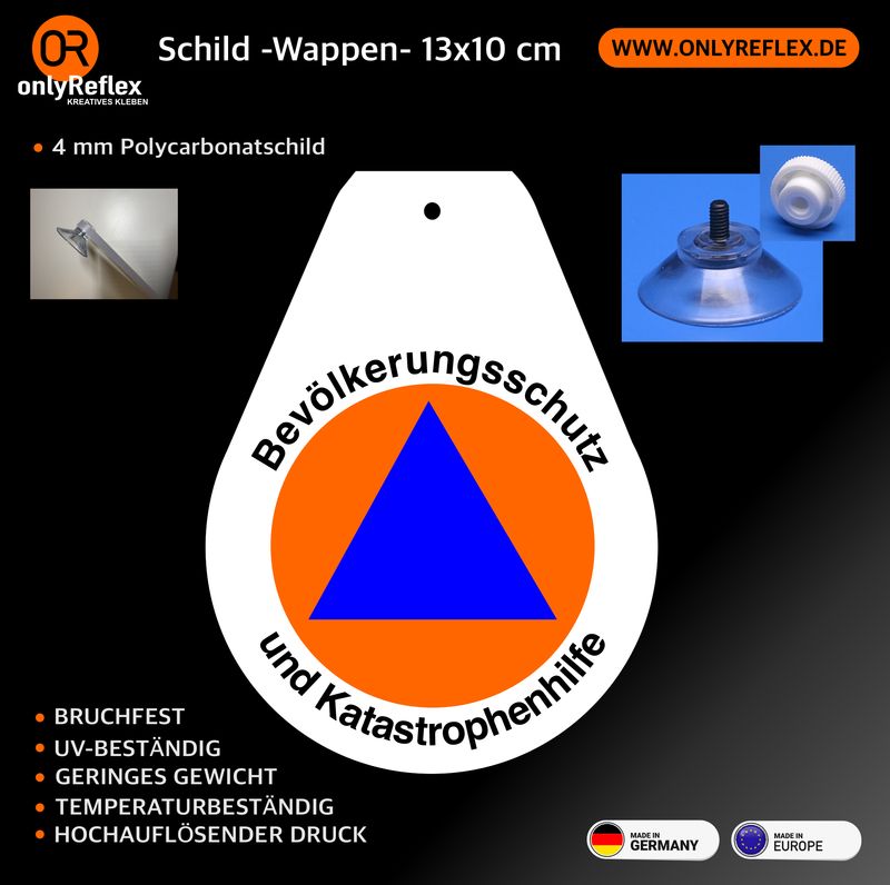 Bevölkerungsschutz Wappen, Schild mit Saugnapf Bevölkerungsschutz Wappen, Schild mit Saugnapf