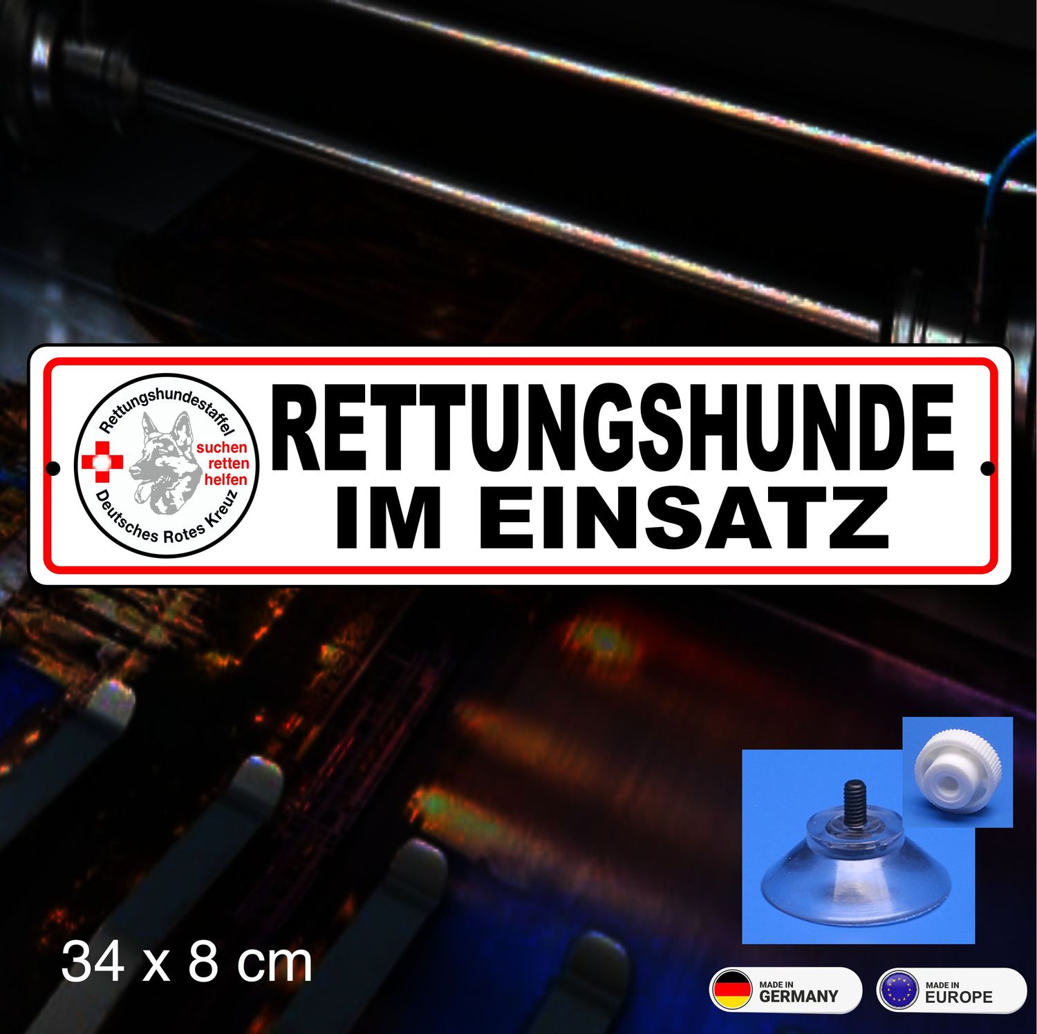 Rettungshundestaffel - 34x8 cm Schild mit Saugnapf Rettungshundestaffel - 34x8 cm Schild mit Saugnapf