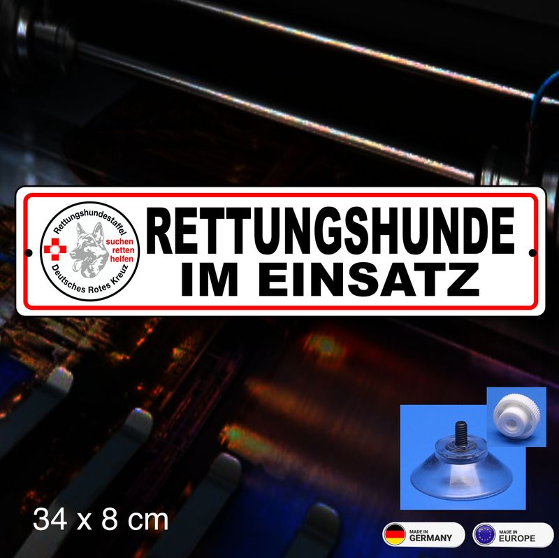 Rettungshundestaffel - 34x8 cm Schild mit Saugnapf Rettungshundestaffel - 34x8 cm Schild mit Saugnapf