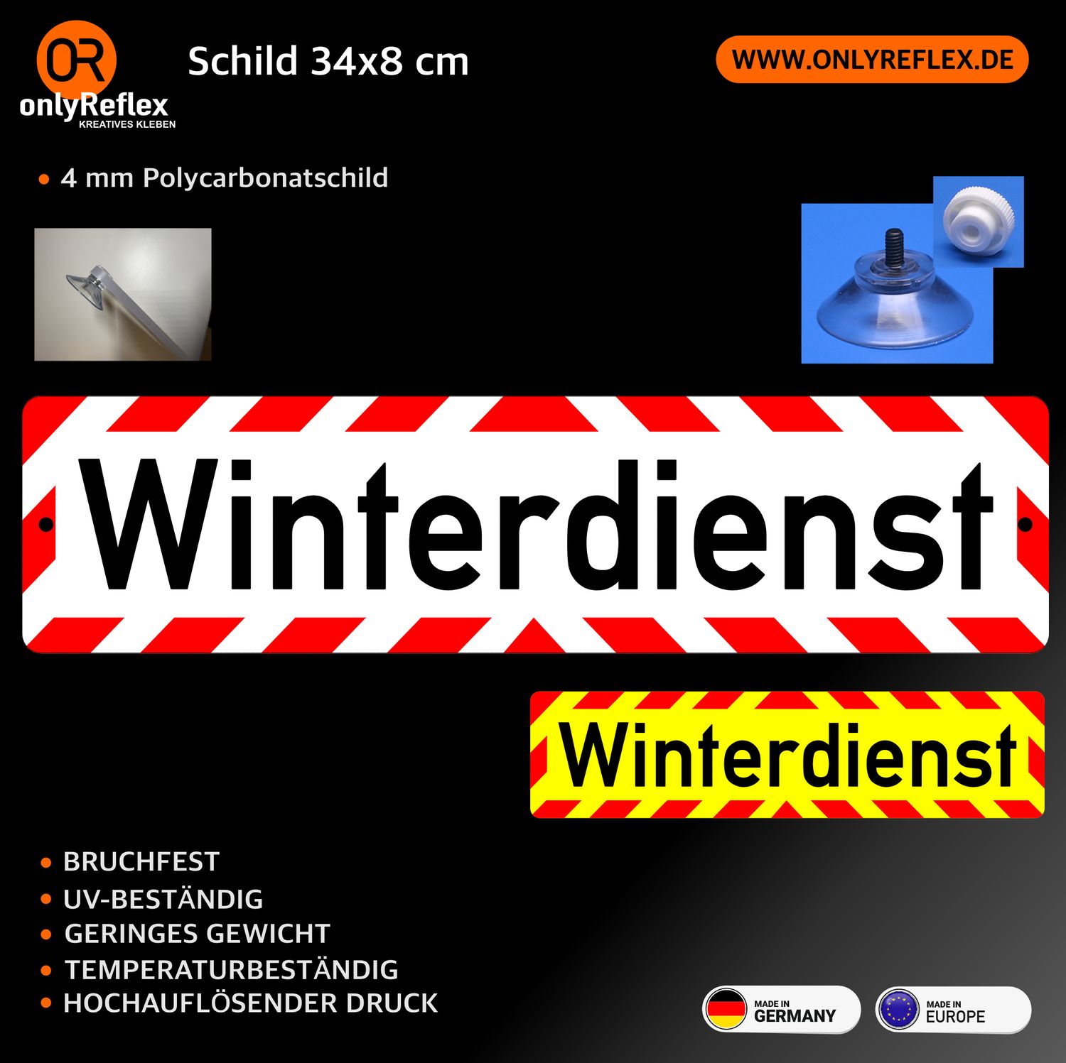 Winterdienst - 34x8 cm Schild mit Saugnapf Winterdienst - 34x8 cm Schild mit Saugnapf