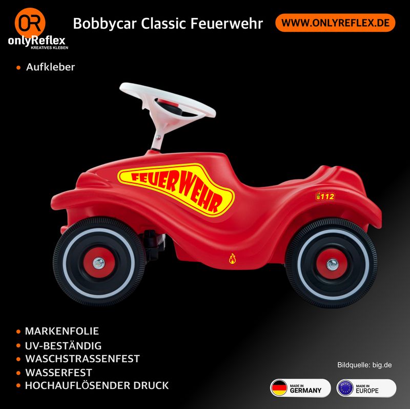 Feuerwehr Bobby Car Classic , Aufkleber Feuerwehr Bobby Car Classic , Aufkleber