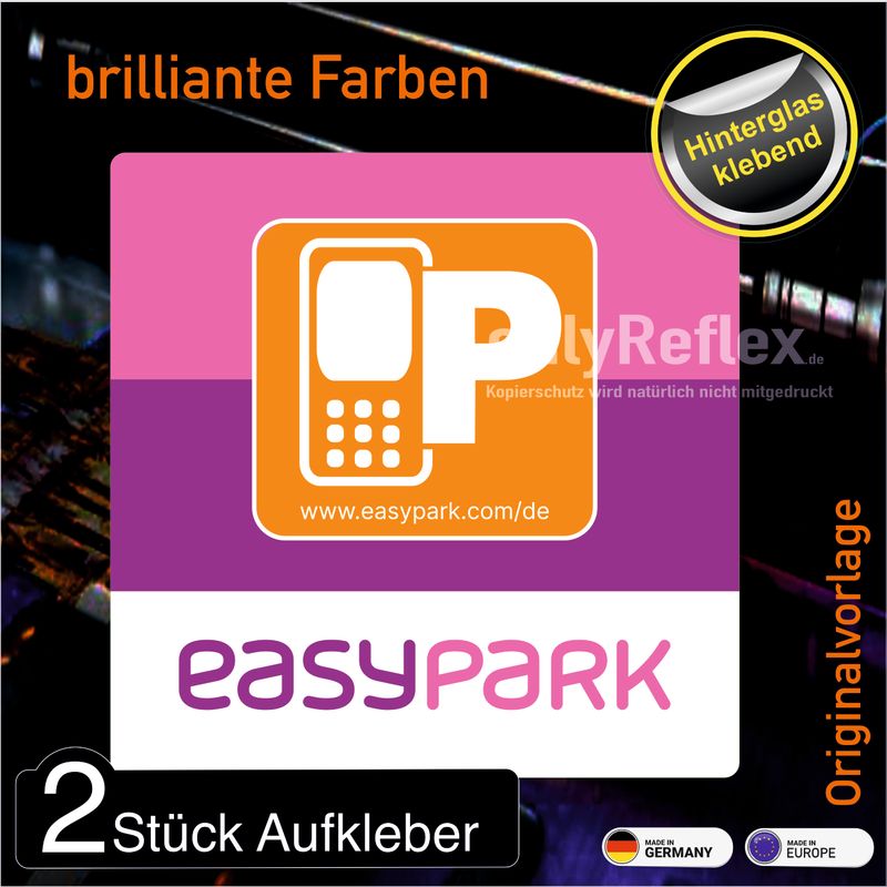 easypark Aufkleber (2 Stück) - Hinterglasklebend 7,5 x 7,5 cm easypark Aufkleber (2 Stück) - Hinterglasklebend 7,5 x 7,5 cm
