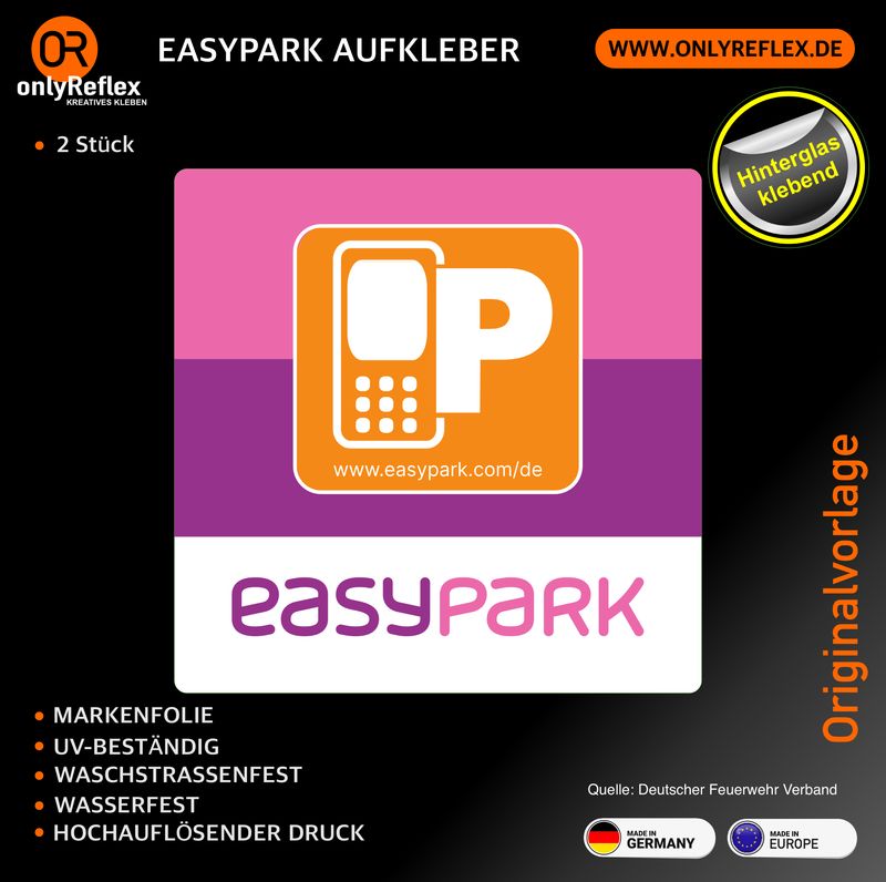 easypark Aufkleber (2 Stück) - Hinterglasklebend 7,5 x 7,5 cm easypark Aufkleber (2 Stück) - Hinterglasklebend 7,5 x 7,5 cm