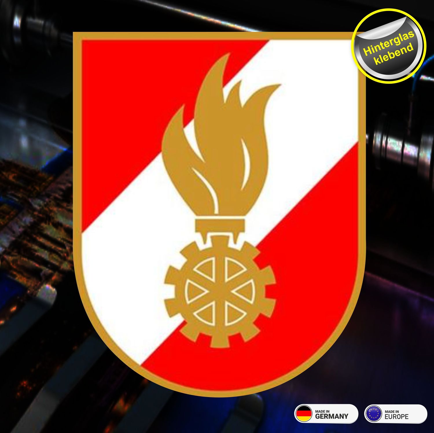 Feuerwehr Österreich, Hinterglasklebend Feuerwehr Österreich, Hinterglasklebend