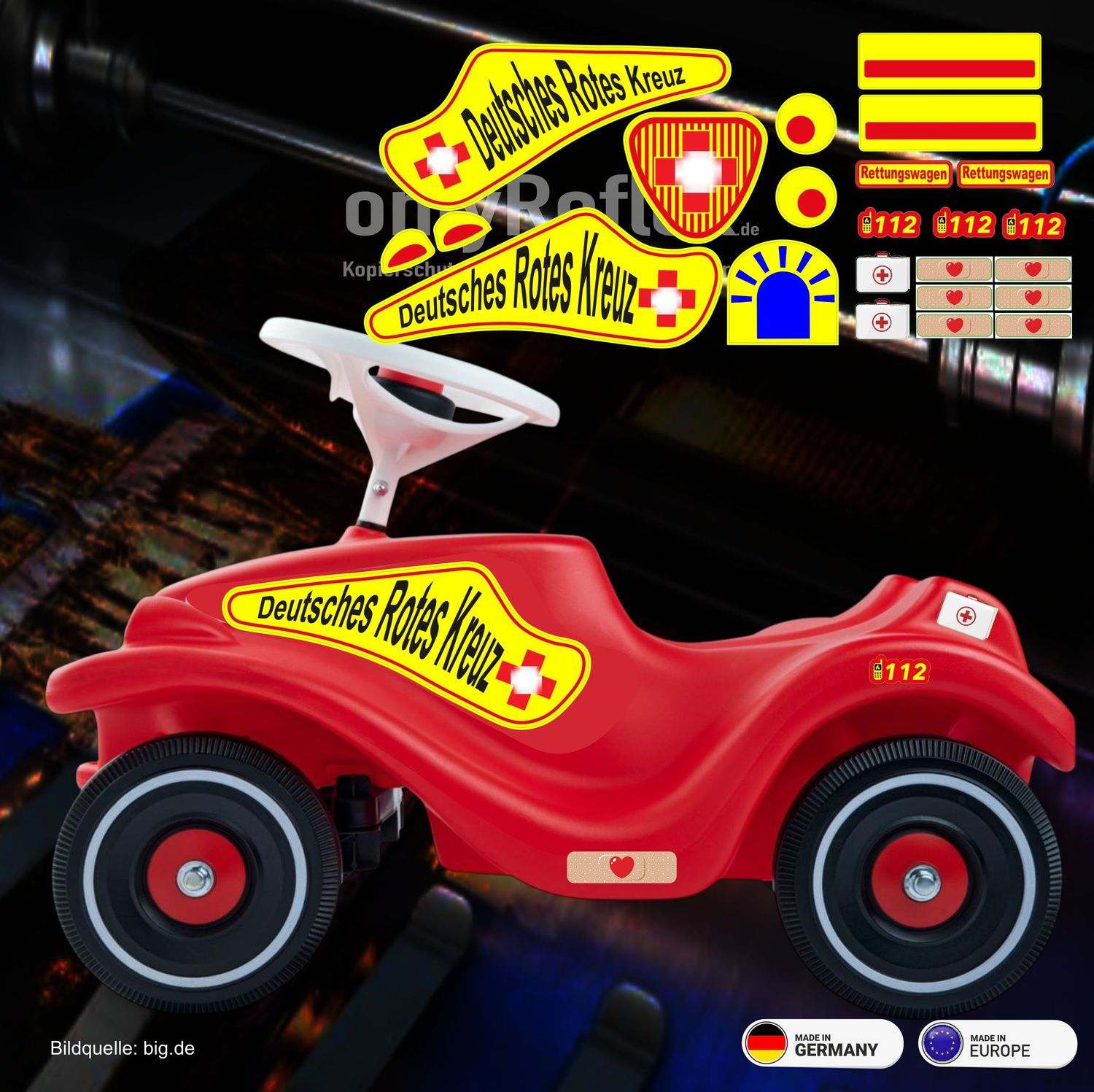 Deutsch Rotes Kreuz Bobby Car Classic , Aufkleber Deutsch Rotes Kreuz Bobby Car Classic , Aufkleber