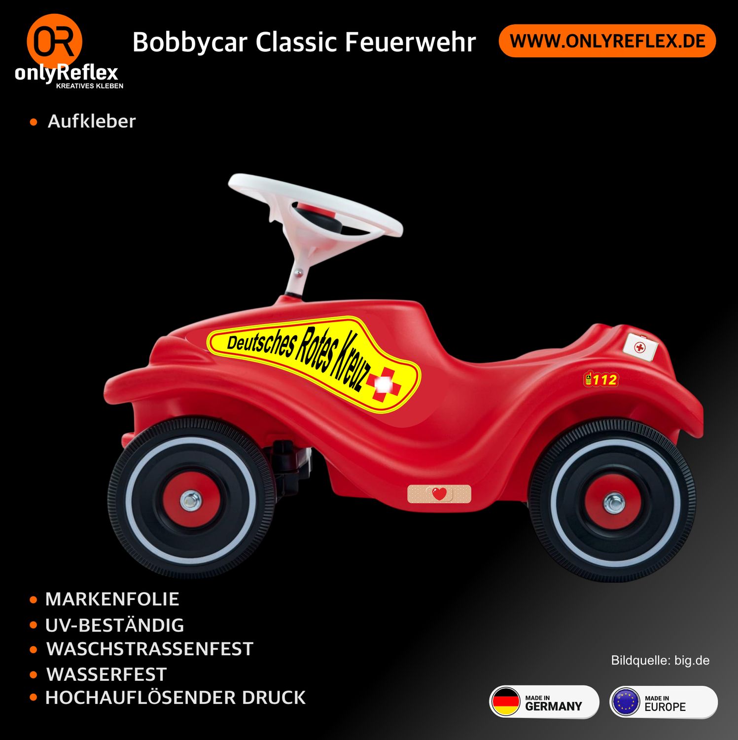 Deutsch Rotes Kreuz Bobby Car Classic , Aufkleber Deutsch Rotes Kreuz Bobby Car Classic , Aufkleber