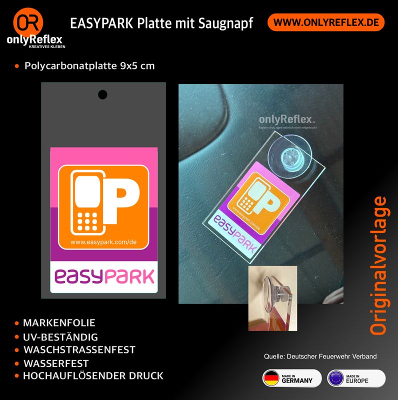 easypark Schild mit Saugnapf 9x5 cm easypark Schild mit Saugnapf 9x5 cm