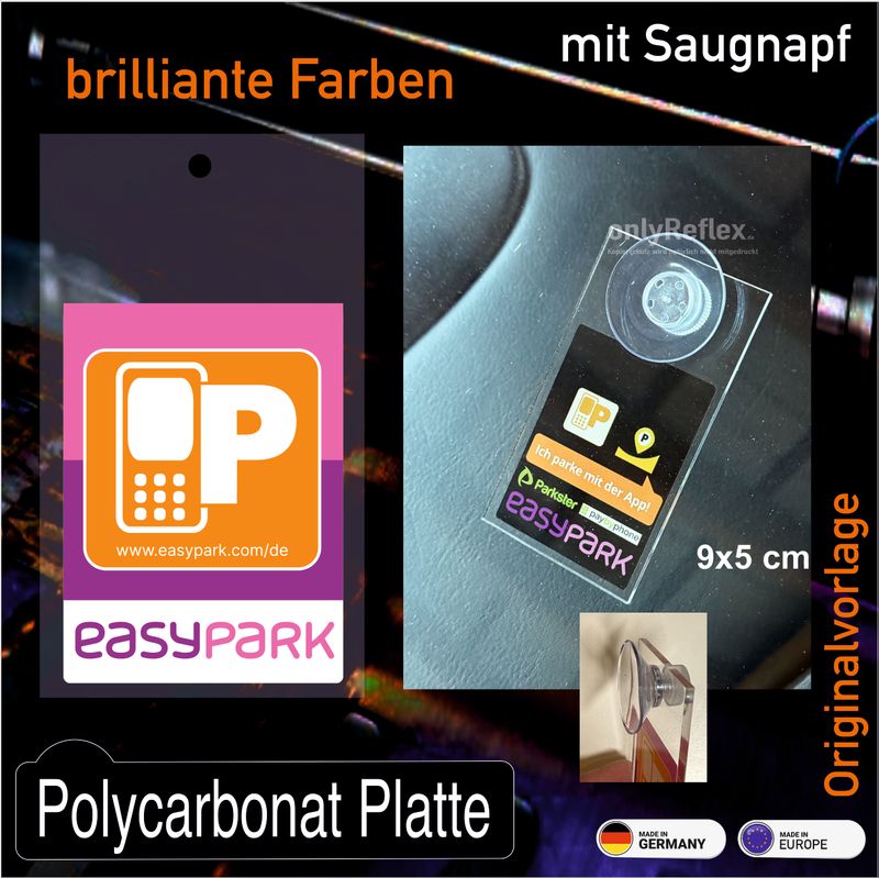 Parken mit App - easypark Parkster paybyphone yellowbrick usw.  Schild mit Saugnapf 9x5 cm