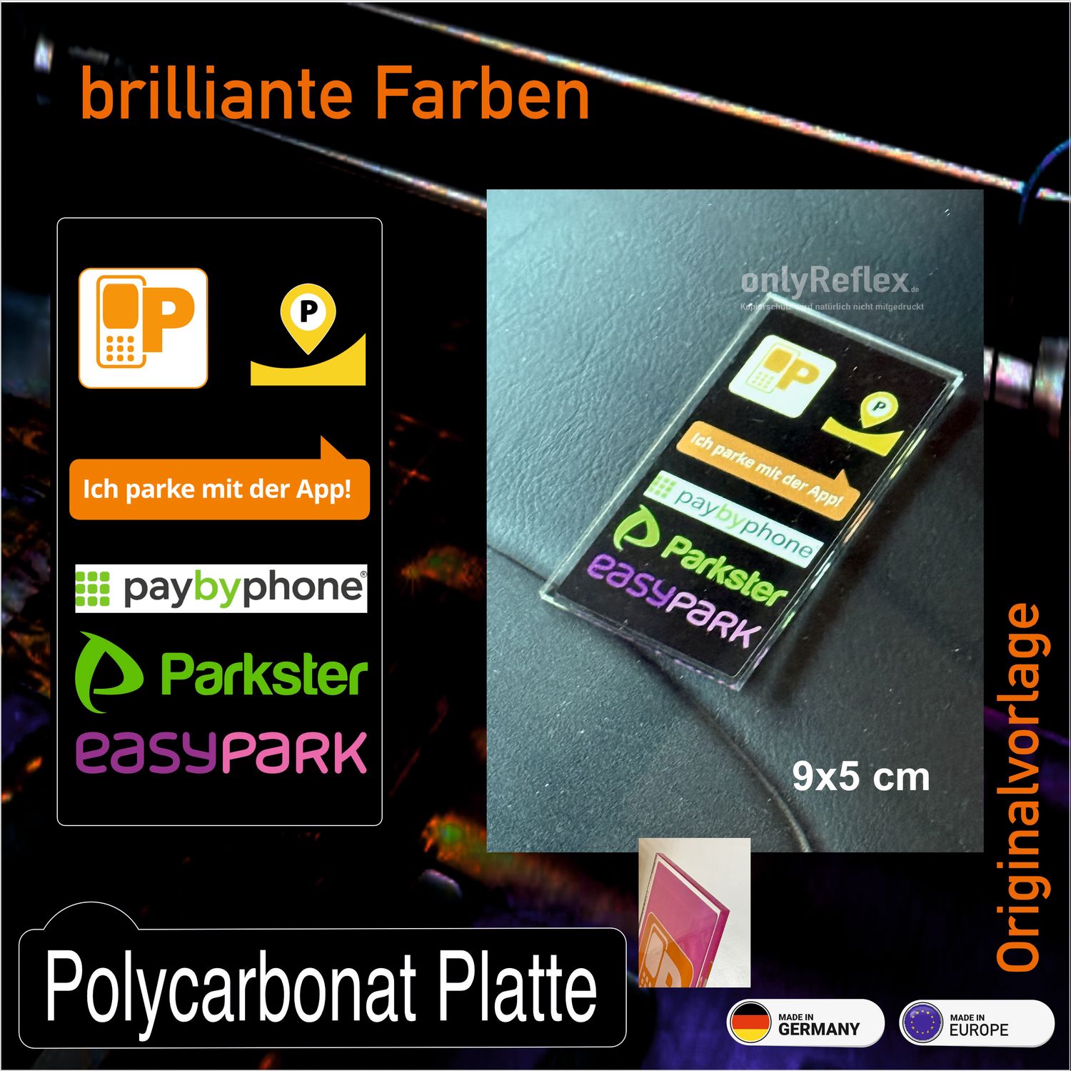 Parken mit App - easypark Parkster paybyphone yellowbrick usw. Schild 9x5 cm Parken mit App - easypark Parkster paybyphone yellowbrick usw. Schild 9x5 cm