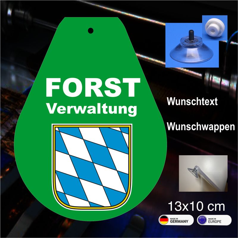 Forst  Schild mit Wunschwappen - 13x10 cm mit Saugnapf
