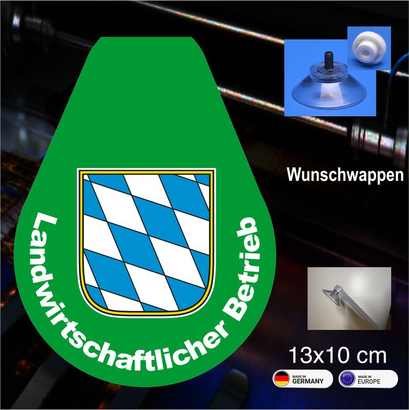 Landwirtschaftlicher Betrieb  Schild mit Wunschwappen - 13x10 cm mit Saugnapf