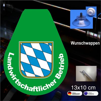 Landwirtschaftlicher Betrieb Schild mit Wunschwappen - 13x10 cm mit Saugnapf Landwirtschaftlicher Betrieb Schild mit Wunschwappen - 13x10 cm mit Saugnapf