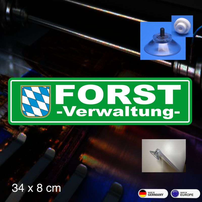Forst  Schild mit Wunschwappen - 34x8 cm mit Saugnapf