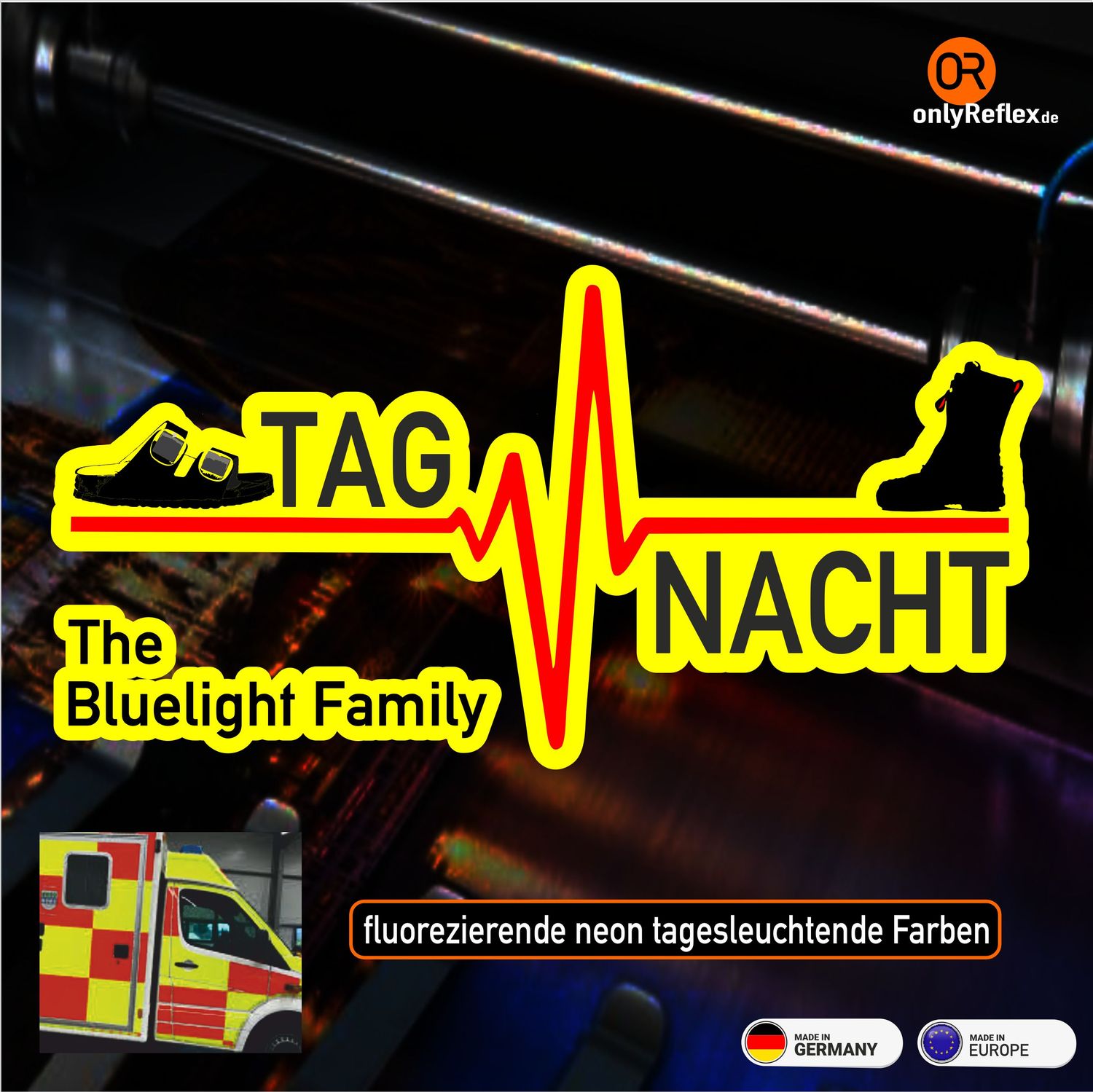 Herzschlag Ehrenamt Tag/Nacht Birkenstock-Stiefel - neongelber Aufkleber